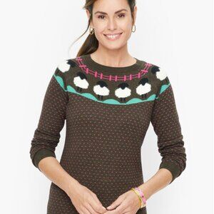 Talbots Sheep Yoke Raglan Crewneck Pullover Cottagecore Novelty Print Sz SP